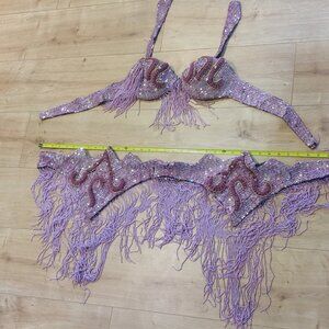 Vintage Purple Belly Dance Costume | Beaded Fringe 2-Piece | Performance Quality